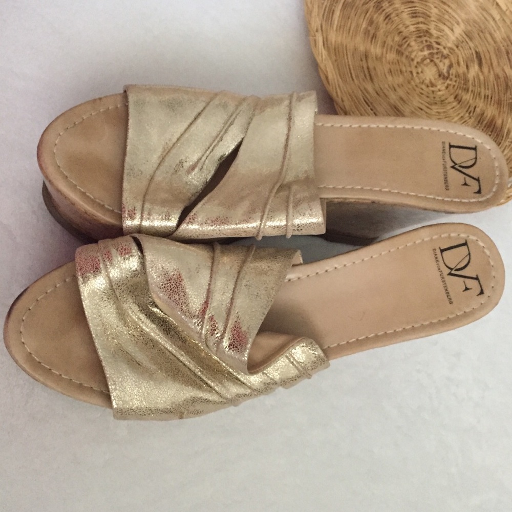 DVF Golden Platform Wedges Size 10